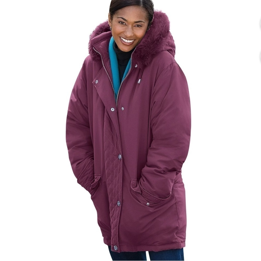 Woman within microfiber down parka in royal purple size Large